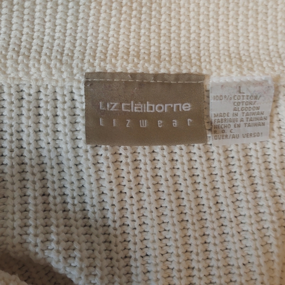 Liz Claiborne Knitted Button Up | Size Large | Off White